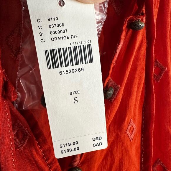 NEW Anthropologie Pilcro Tiered Tunic Top Rust Orange Boho Copper Button Aztec - Picture 4 of 8